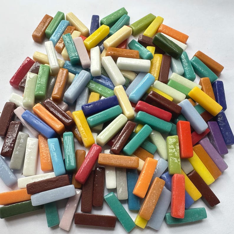 140 pcs Strip Jade Glass Tiles, Mosaic Art, 30 color for choose.Colorful Mosaic,Glazed Ceramic Shaped Mosaic Tiles.Ottoman Tile,Turkish Tile image 5