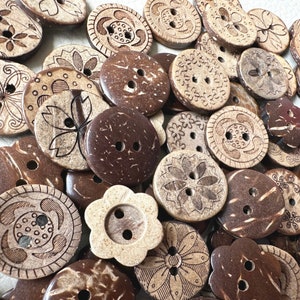 50-100 pcs Whole Sale Mix Coconut Buttons, Bulk Wooden Buttons. Multiple sizes. Classic Buttons. Sewing,Notions.Vintage Buttons. image 3