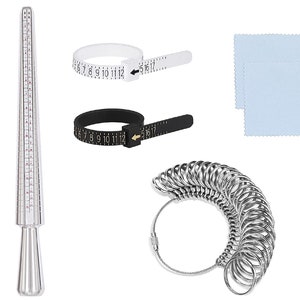 Stainless Steel Ring Sizer Set, Ring Sizer Mandrel Measuring Tool Iron/Steel/Plastic Gauge Finger Measurement Set