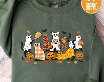 Moletom de Halloween com Gato Fantasma, Design Retrô Assustador, Suéter para Amantes de Gatos