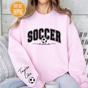 Personalize Soccer Mom Kids Name On Sleeve Sweatshirt, Mom Soccer Sweater, Soccer Mama Hoody, Gift for Soccer Mom, Mother Day Gift