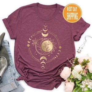 Mystic Moon And Sun Shirt, Mystical Moon Phase Shirt, Moon Phase T-Shirt, Boho Vintage Moon Shirt, Celestial Moon Shirt, Spiritual T-Shirt