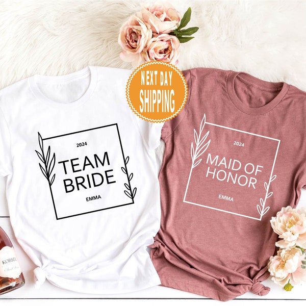 Bachelorette Shirts Team Bride, Custom Bridesmaid Gifts With Name, Team Bride Maid Of Honor Personalized Bachelorette, Party Shirts