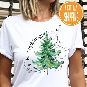 Merry and Bright Christmas Tree Shirt: Holiday Tee