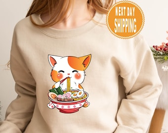 Sweatshirt Cat Ramen : sweat à capuche graphique chaton anime kawaii