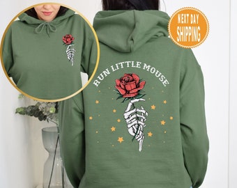 Sweat à capuche Run Little Mouse : rose squelette, cadeau pour les amateurs de livres d'amour sombre