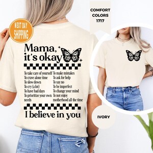 Comfort Colors Mama It&#39;s Okay Shirt, Retro Mama Shirt, Groovy Mom Tee, Mental Health Mama Shirt, Mother&#39;s Day Gift, Butterfly Mama T-shirt