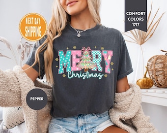 Comfort Colors Merry Christmas T-Shirt, Vintage Holiday Graphic Tee