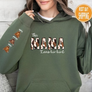 Custom Cow Mama Sweatshirt, Personalized Gifts, Mothers Day Gift, Mama Sweatshirt, Cow Print Mama Sweater, Custom Farmer Hoodie, Mama Gift