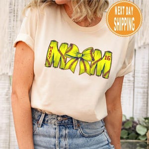 Personalisiertes Softball Mom Shirt: Bow Design, personalisiertes Jersey T-Shirt
