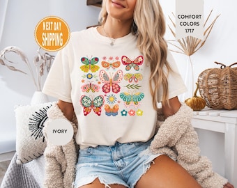 Comfort Colors Butterfly T-Shirt: Floral Cottagecore Botanical Tee
