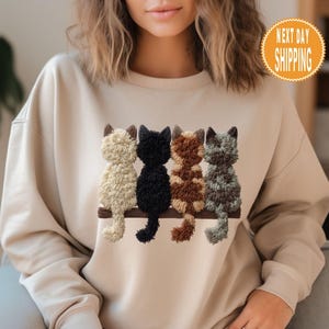 Faux Yarn Cats Sweatshirt, Cat Mom Sweater, Cat Lover Gift, Cat Owner Hoodie,  Black Cat Hoodie, Animal Lover Gift, Not Embroidery
