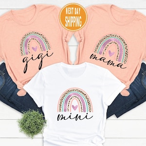 Rainbow Gigi Mama Mini Matching Shirt, Custom First Mother&#39;s Day Gift Tee, Mom and Me Shirt, Grandma Mommy Baby Shirt, Baby Shower Shirt