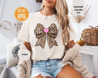 Komfort Farben Leopard Bow T-Shirt : Trendiges übergroßes Damen-T-Shirt