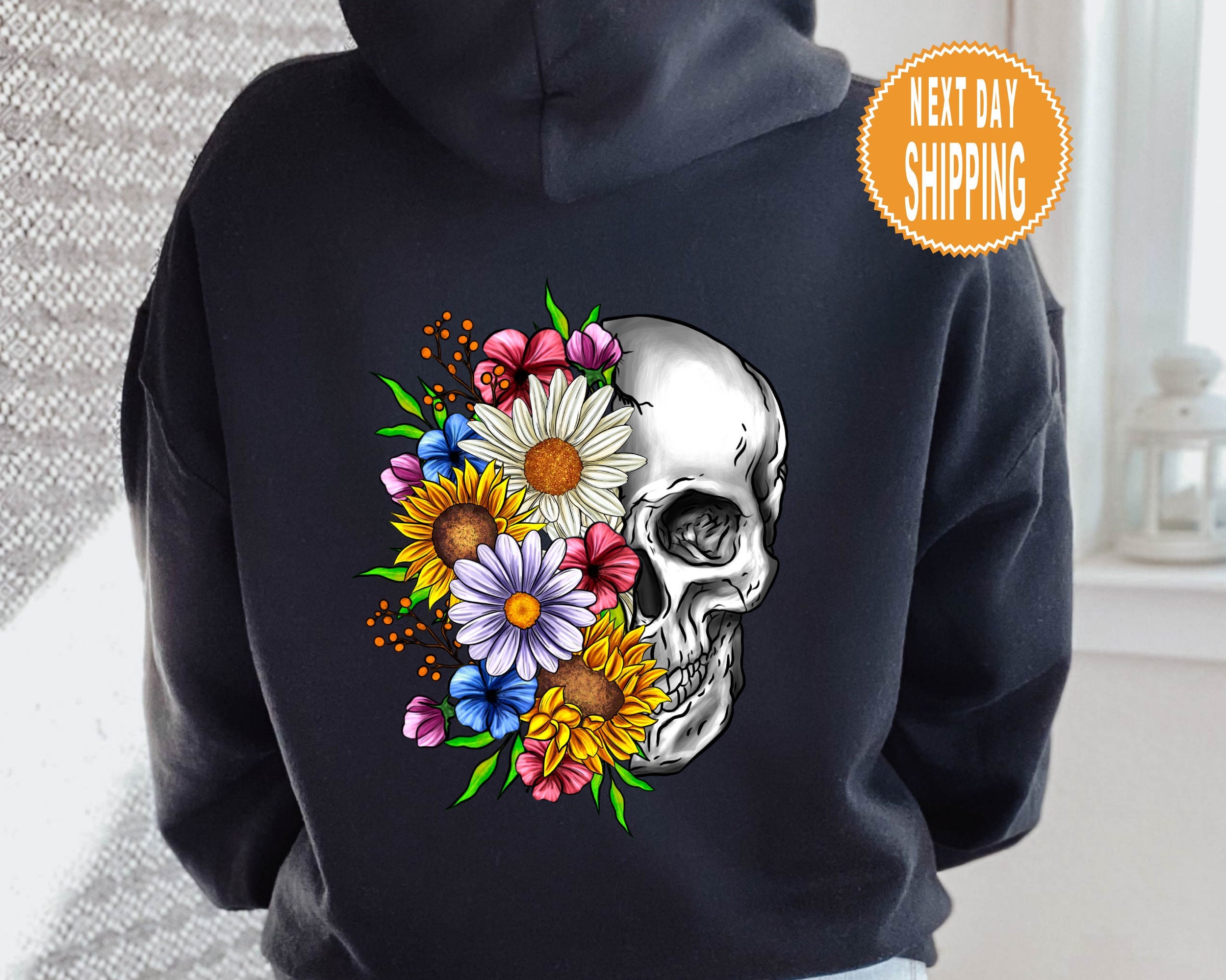 Floral Skull Hoodie: Trendy Boho Skeleton Winter Hoody - Etsy