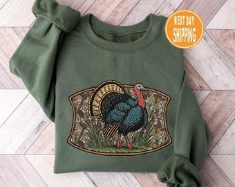 Fall Camo Turkey Sweatshirt Wild Turkey Sweater Hunting Hoodie Thanksgiving Hunter for Outdoorsman