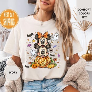 Comfort Colors Mickey And Minnie Halloween T-Shirt Pumpkin Season Shirt Fall Disney Tee