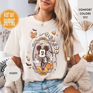 Retro Comfort Color Spooky Mickey Skeleton Halloween Shirts, Mickey Skeleton Coquette Shirts, Disney Trip Halloween 2025, Halloween Shirts