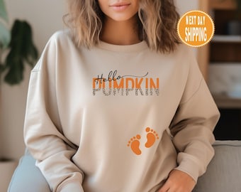 Hello Pumpkin Schwangerschafts-Sweatshirt: Herbstankündigung, neue Mama-Pullover
