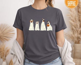 Halloween Ghost Dog T-Shirt: Retro Spooky Season Tee