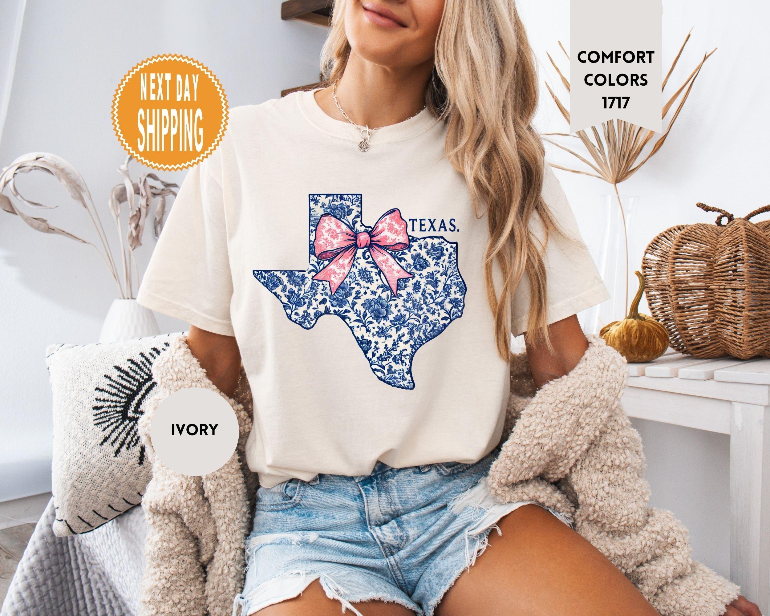 Comfort Colors® Texas Coquette Bow Shirt, Blue Floral Toile