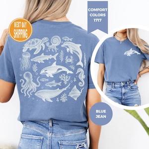Vintage jaren 90 Sea Animals Comfort Colors T-shirt: retro oceaanshirt