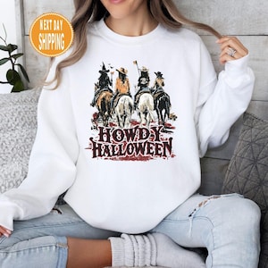 Howdy Halloween Sweatshirt, Western Halloween Girls Sweatshirt, Funny Cowgirl Halloween Sweater, Spooky Western Halloween Hoody, Horse Lover