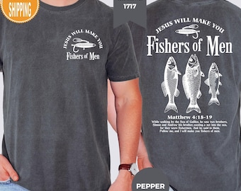 Comfort Colors Fishers of Men-T-shirt, shirt voor buiten, Matteüs 4:19, vaderdagcadeau