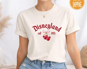 Maglietta Disneyland con ciliegie, maglietta Disney rosa, maglietta Disneyland per ragazze
