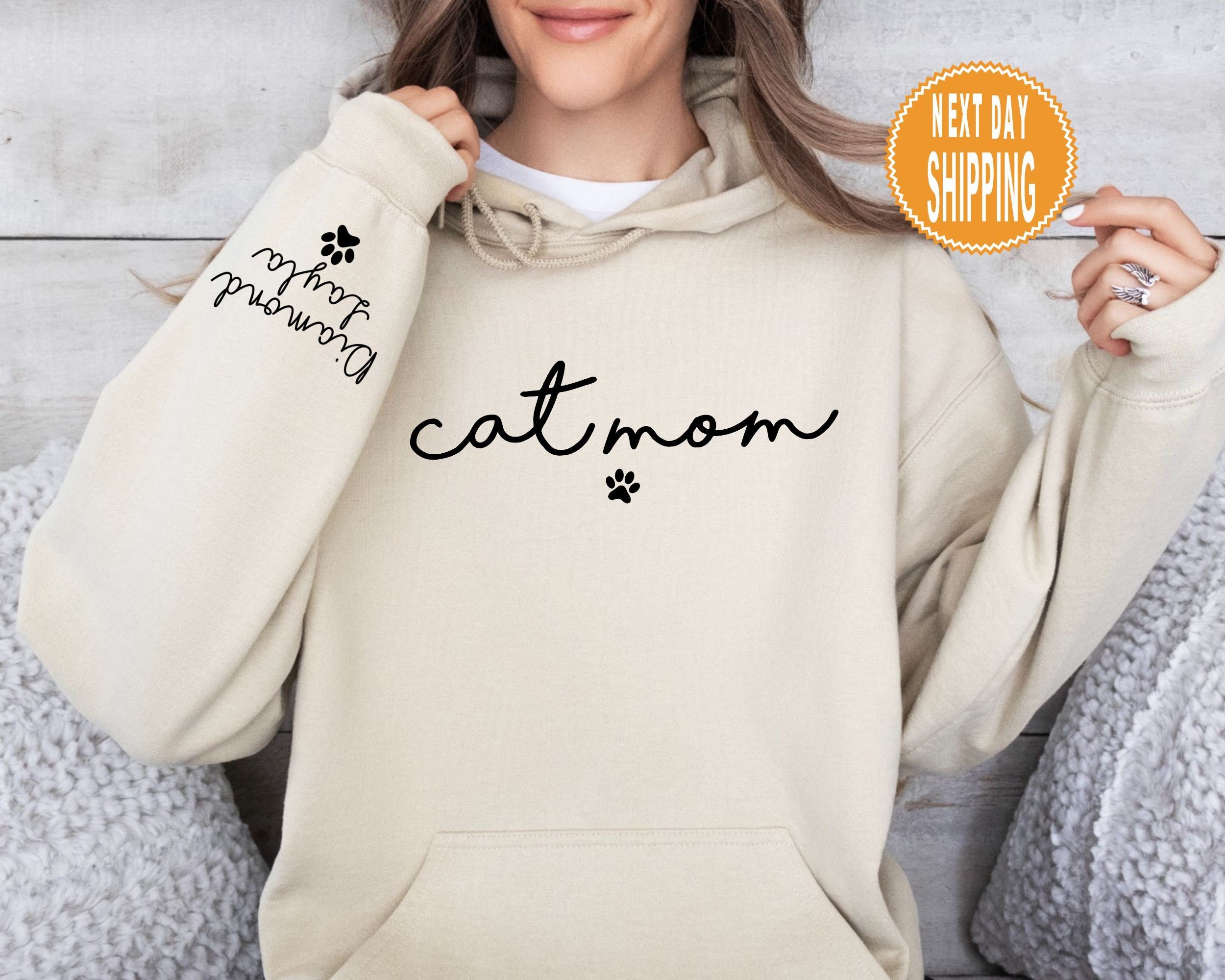 Customized Hoodie Cat Mum Hoodie Cat Mom Pullover Custom Cat Mom