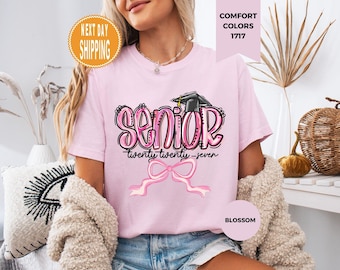 Comfort Colors Senior 2027 Shirt: Pink Bow Graduation Tee
