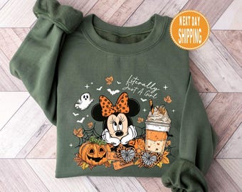 Disney Literally Just A Girl Halloween Sweatshirt Minnie Bow Coffee Hoodie Disney Pumpkin Fall