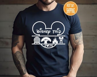 Disney-resa 2026-tröja, t-shirt med världsparker, t-shirt med familjesemester, t-shirt med Disneyland Musse Minnie