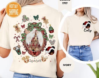 Comfort Colors Coquette Bows Disneyland Christmas Shirt, Mickey and Friends Shirt