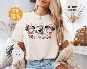 Camiseta navideña de Mickey y Minnie con colores cómodos, camiseta navideña de Disney