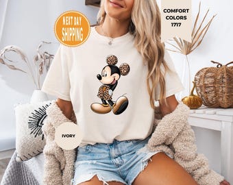 Camiseta de Mickey Mouse con estampado de leopardo Comfort Colors®, camiseta de Mickey de Disneyland, camiseta de viaje a Disney Safari