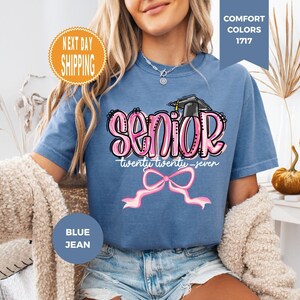 Comfort Colors Senior 2027 Shirt: Pink Bow Graduation Tee image 4