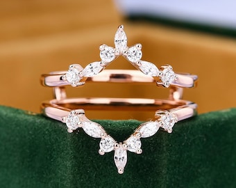 Moissanite Double Curved Wedding Band Unique Diamond Ring Rose Gold Stacking Matching Band Enhancer And Wraps Bridal Wedding Rings For Women