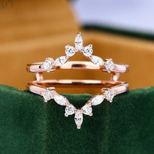 Moissanite Double Curved Wedding Band Unique Diamond Ring Rose Gold Stacking Matching Band Enhancer And Wraps Bridal Wedding Rings For Women