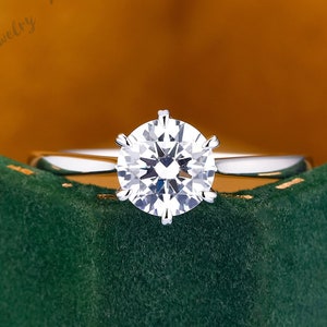6-Prong Round Moissanite Engagement Ring in 14k Solid White Gold 1CT D VVS1 Moissanite Wedding Rings for Women Solitaire Gold Promise Ring