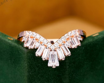 Einzigartige Moissanite Hochzeit Band, Gold Silber Band, stapelbar Ring, Baguette geschnitten Vintage passende Band, Versprechen Ring Jubiläumsgeschenk