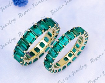 Emerald 14K gouden volledige eeuwigheid band mei geboortesteen bijpassende band trouwring groene edelsteen ring cadeau voor vrouwen stapelen band belofte ring