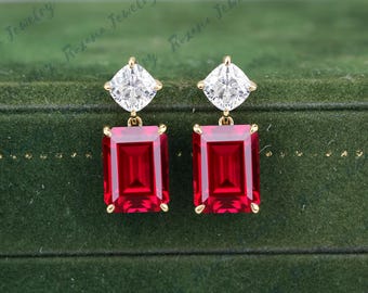 天然ルビー＆モアッサナイトダイヤモンドサークルイヤリング - 18K