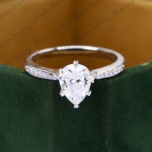 Pear Cut Moissanite Engagement Ring Unique Moissanite Gemstone Anniversary Ring Handmade Ring For Her Cluster Ring Promise Ring Wedding Band
