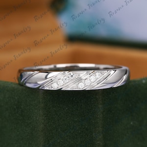 Natural Diamond Wedding Band Solid 18K White Gold Engagement Ring Anniversary Gift for Her Delicate Rings For Women Promise Ring Bridal Ring