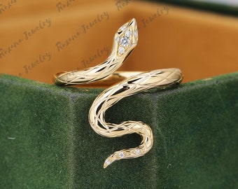 Einzigartige Schlange Design Verlobungsring Natürlicher Diamant Brautring Massiv Gelbgold Jahrestag Geschenke Versprechen Ring Handgemachter Ring für Sie