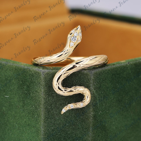Einzigartige Schlange Design Verlobungsring Natürlicher Diamant Brautring Massiv Gelbgold Jahrestag Geschenke Versprechen Ring Handgemachter Ring für Sie
