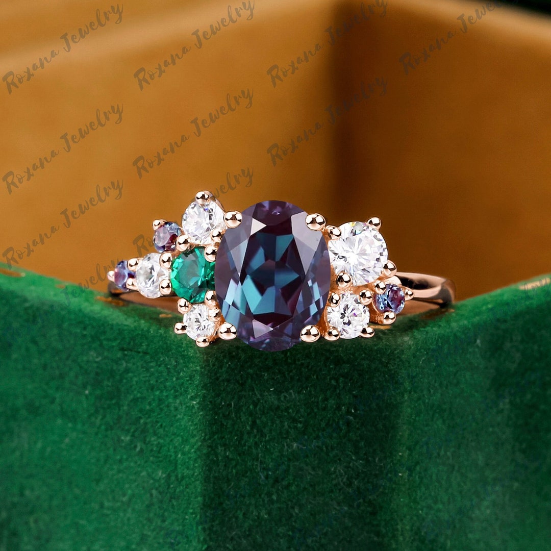 Oval Cut Lab Alexandrite Engagement Ring 14k Rose Gold Promise Ring ...