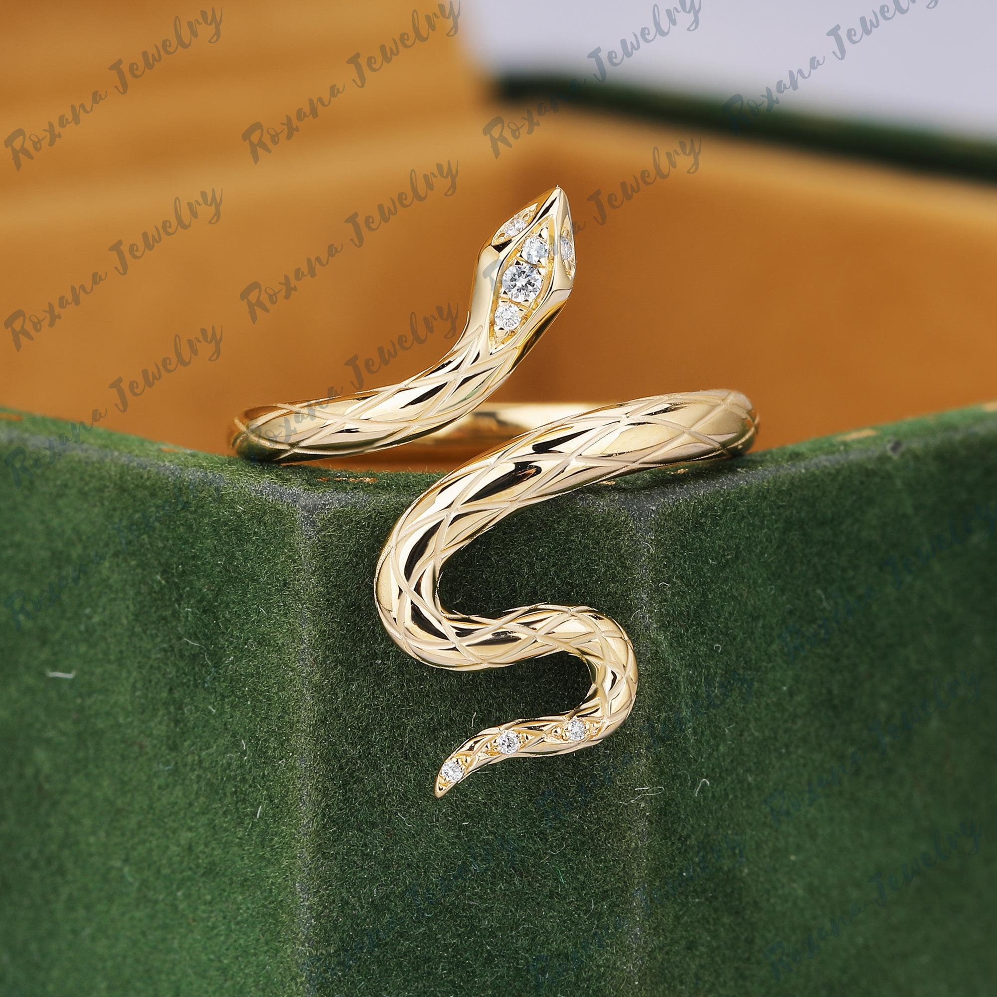 Unique Snake Design Engagement Ring Natural Diamond Bridal Ring Solid Yellow Gold Ring Anniversary Gifts Promise Ring Handmade Ring For Her