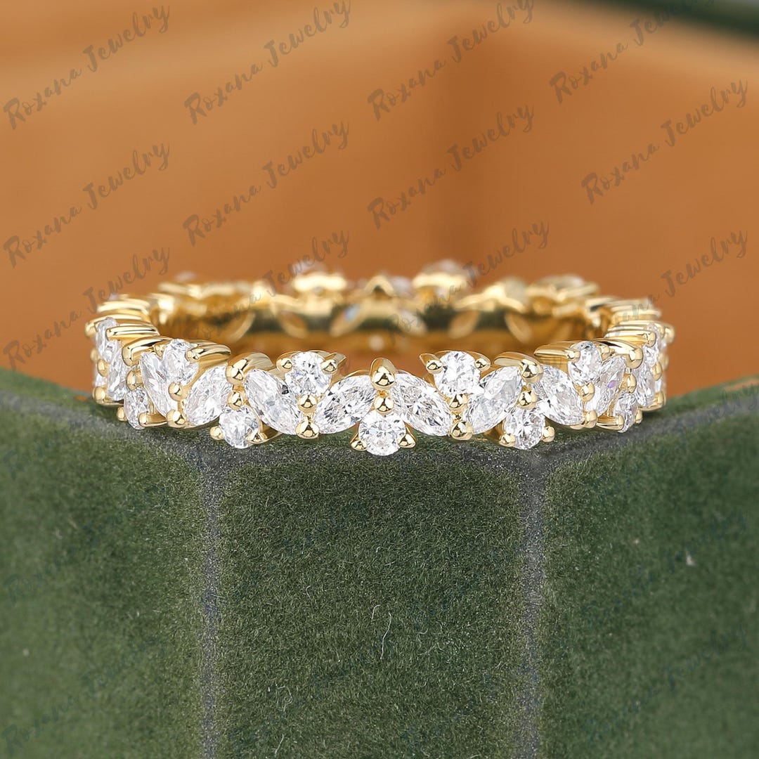 Marquise Lab Grown Diamond Wedding Band, Full Eternity Ring, Solid 14K ...